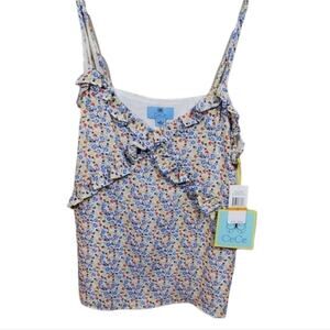 CeCe floral ruffle spaghetti strap shirt size small‎ new!!!